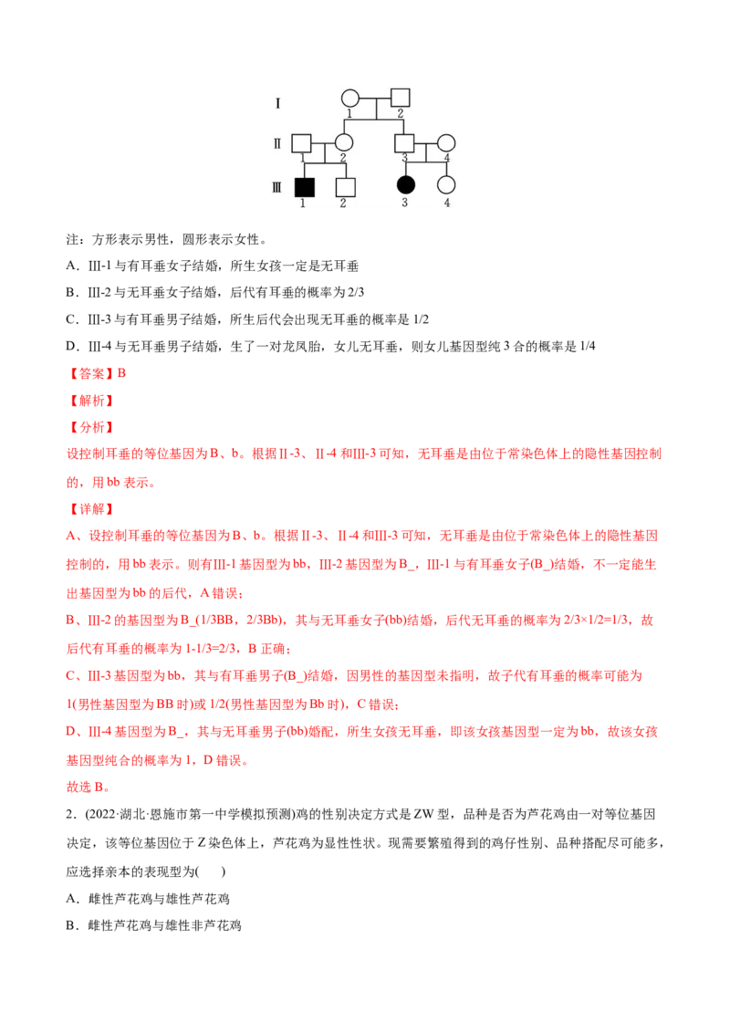 专题07伴性遗传和人类遗传病-2022年高考真题和模拟题生物分专题训练（教师版含解析）_2024年新高考资料_1.2024一轮复习_赠2022年高考生物真题与模拟题分类