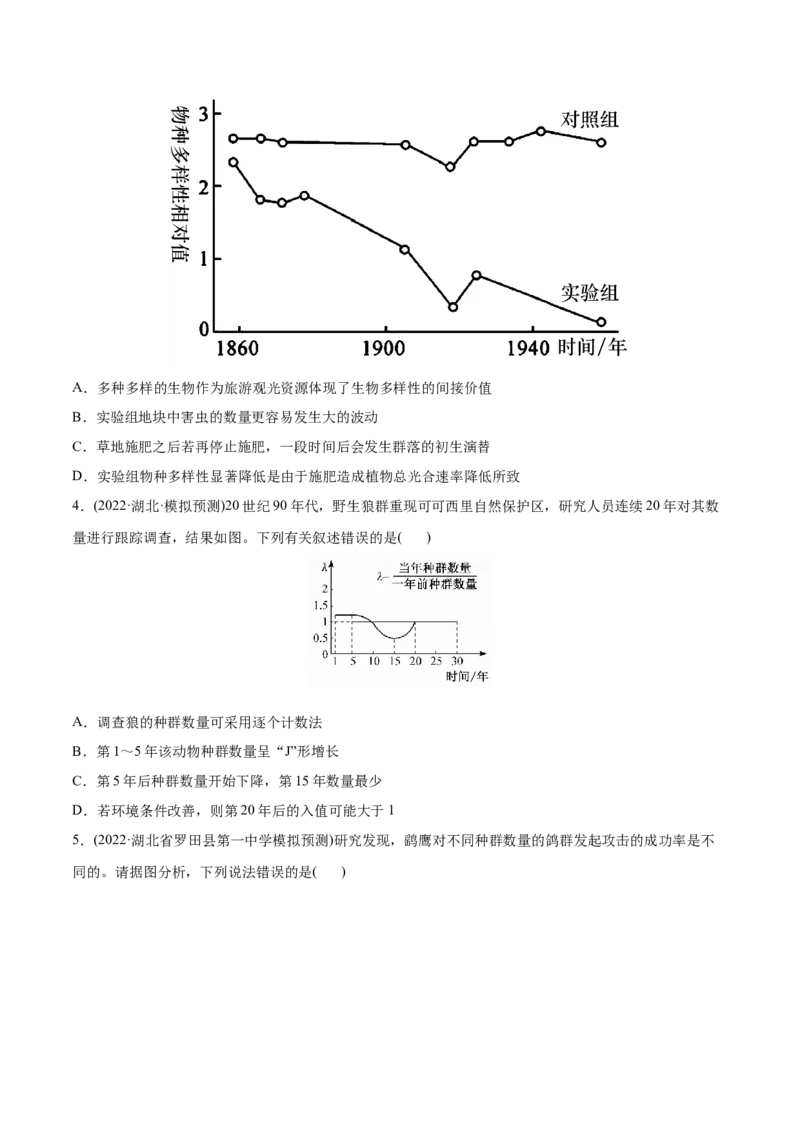 专题11种群和群落-2022年高考真题和模拟题生物分专题训练（学生版）(1)_2024年新高考资料_1.2024一轮复习_赠2022年高考生物真题与模拟题分类