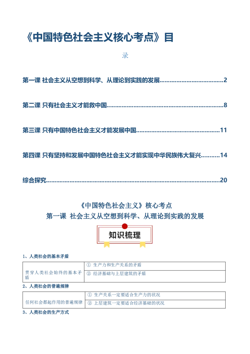 必修一《中国特色社会主义》核心考点-上好课2025年高考政治一轮复习知识清单（新高考专用）_新高考复习资料_2025年新高考资料_2025年高考政治一轮复习知识清单