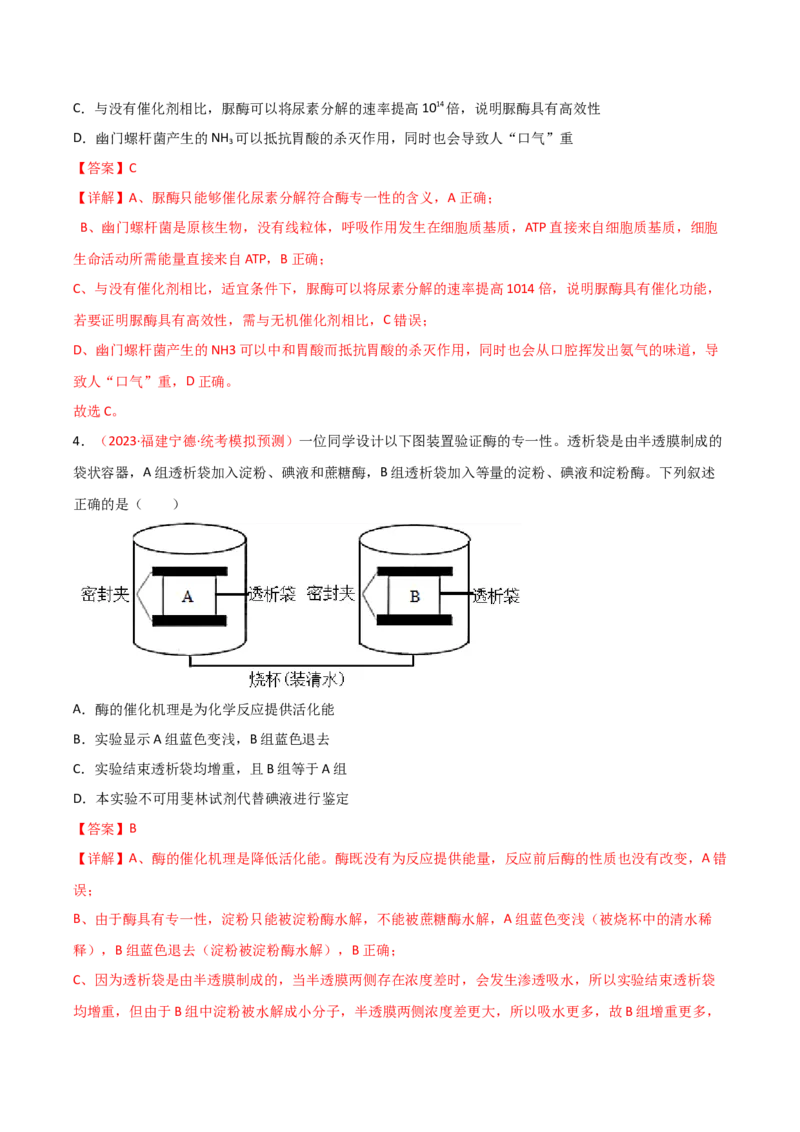 专题03酶与ATP（解析版）_2024年新高考资料_3.2024专项复习_备战2024年高考生物一轮复习重难点突破讲解与训练（新教材）