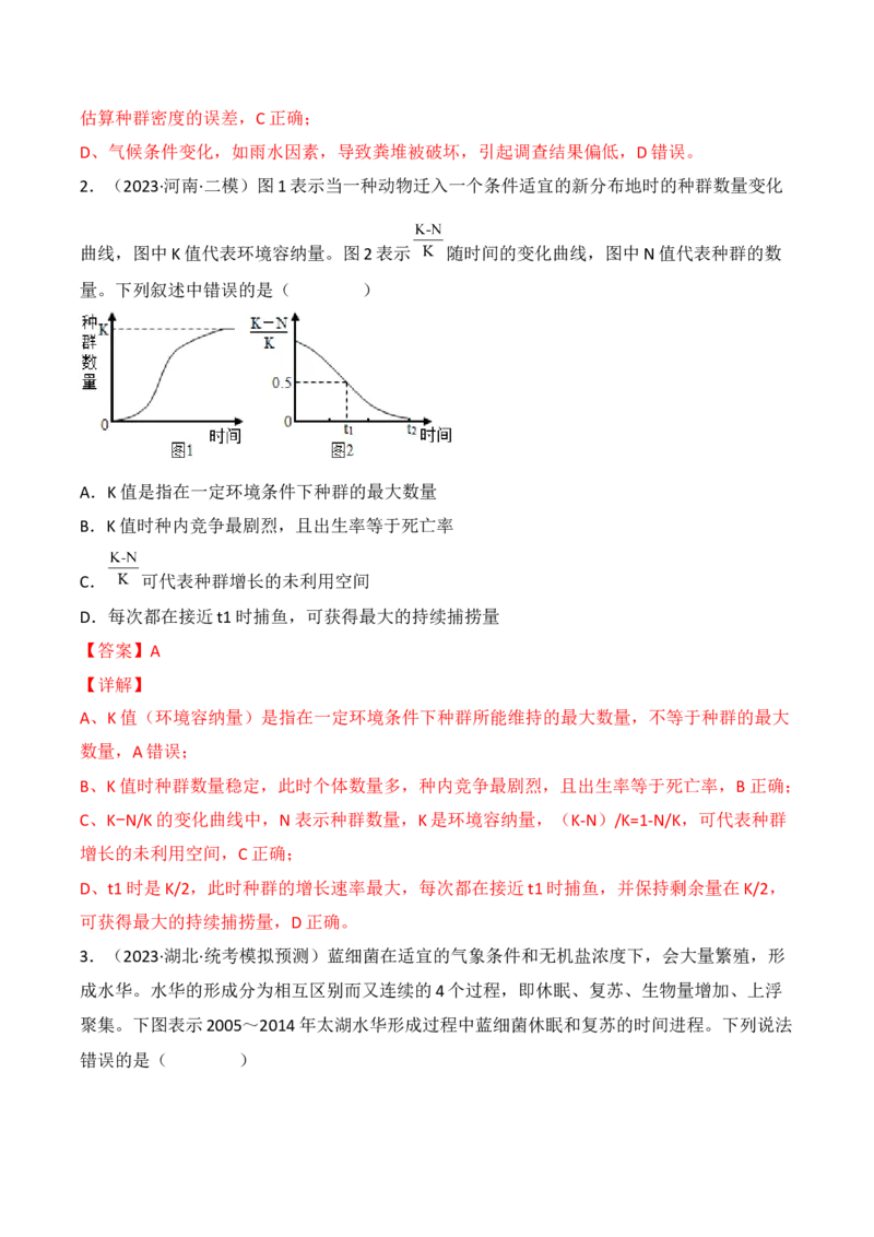 专题13种群和群落（解析版）_2024年新高考资料_3.2024专项复习_备战2024年高考生物一轮复习重难点突破讲解与训练（新教材）