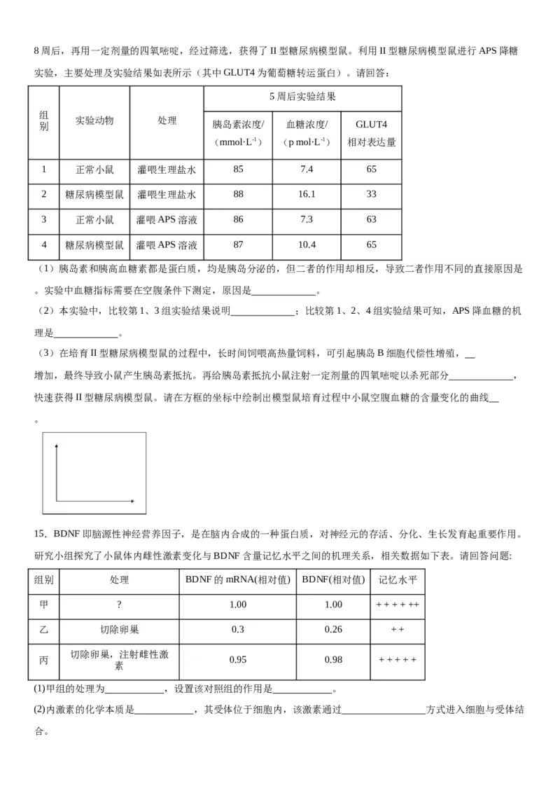 专题三稳态与调节（综合题特训）-2024年高考生物二轮复习专题训练（全国通用）（原卷版）_2024年新高考资料_2.2024二轮复习_2024年高考生物二轮复习专题训练（全国通用）