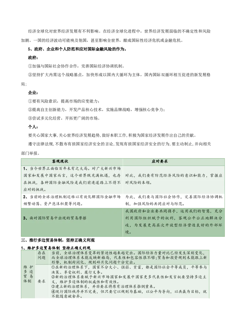 选择性必修一《当代国际政治与经济》知识清单-口袋书2024年高考政治一轮复习知识清单（新高考通用）_新高考复习资料_2024年新高考资料_专项复习资料