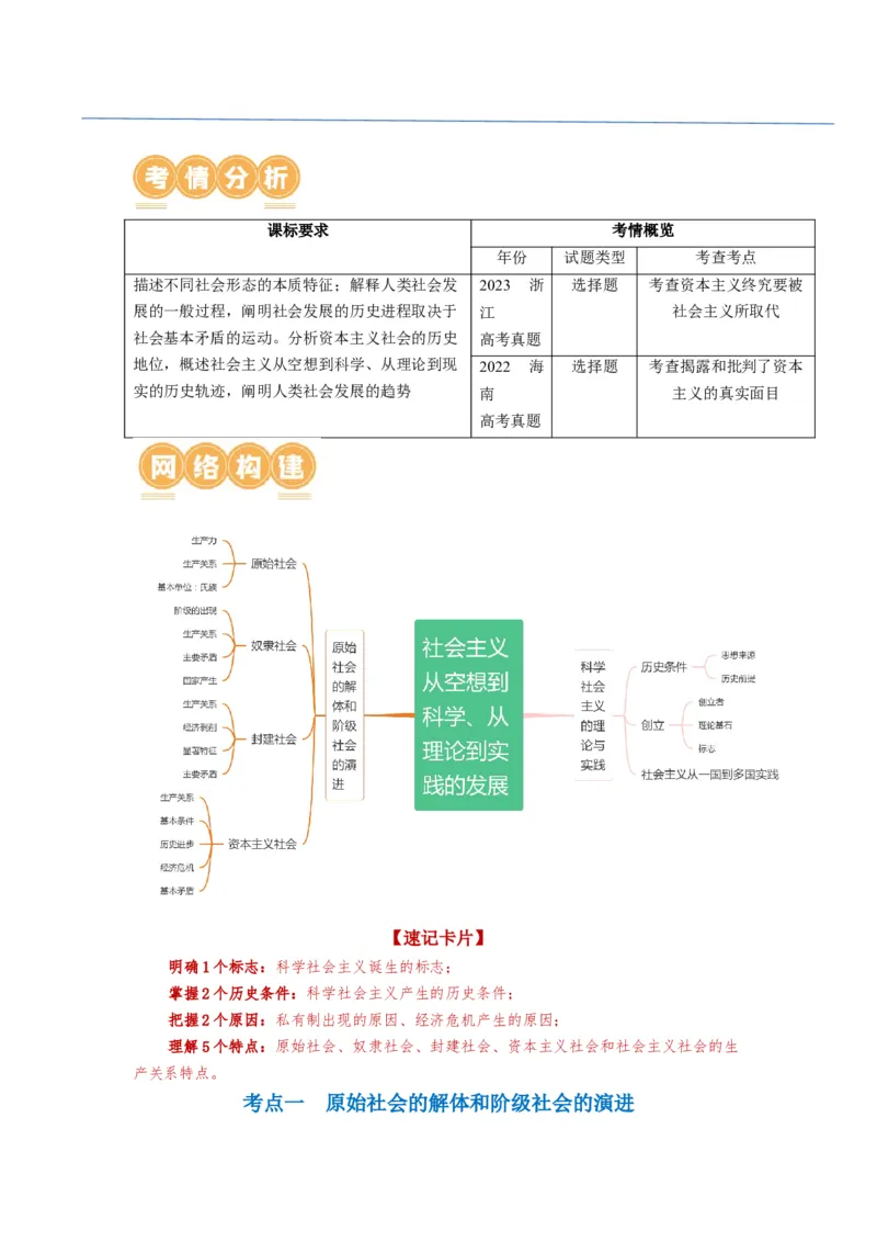 第01课社会主义从空想到科学、从理论到实践的发展（讲义）（原卷版）_新高考复习资料_2024年新高考资料_一轮复习资料_必修1