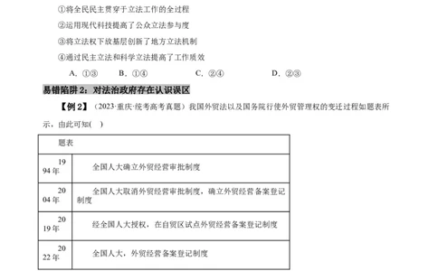 易错点7全面依法治国（原卷版）-备战2024年高考政治易错题（新教材新高考）_新高考复习资料_2024年新高考资料_专项复习资料_完备战2024年高考政治考试易错题（新高考专用）
