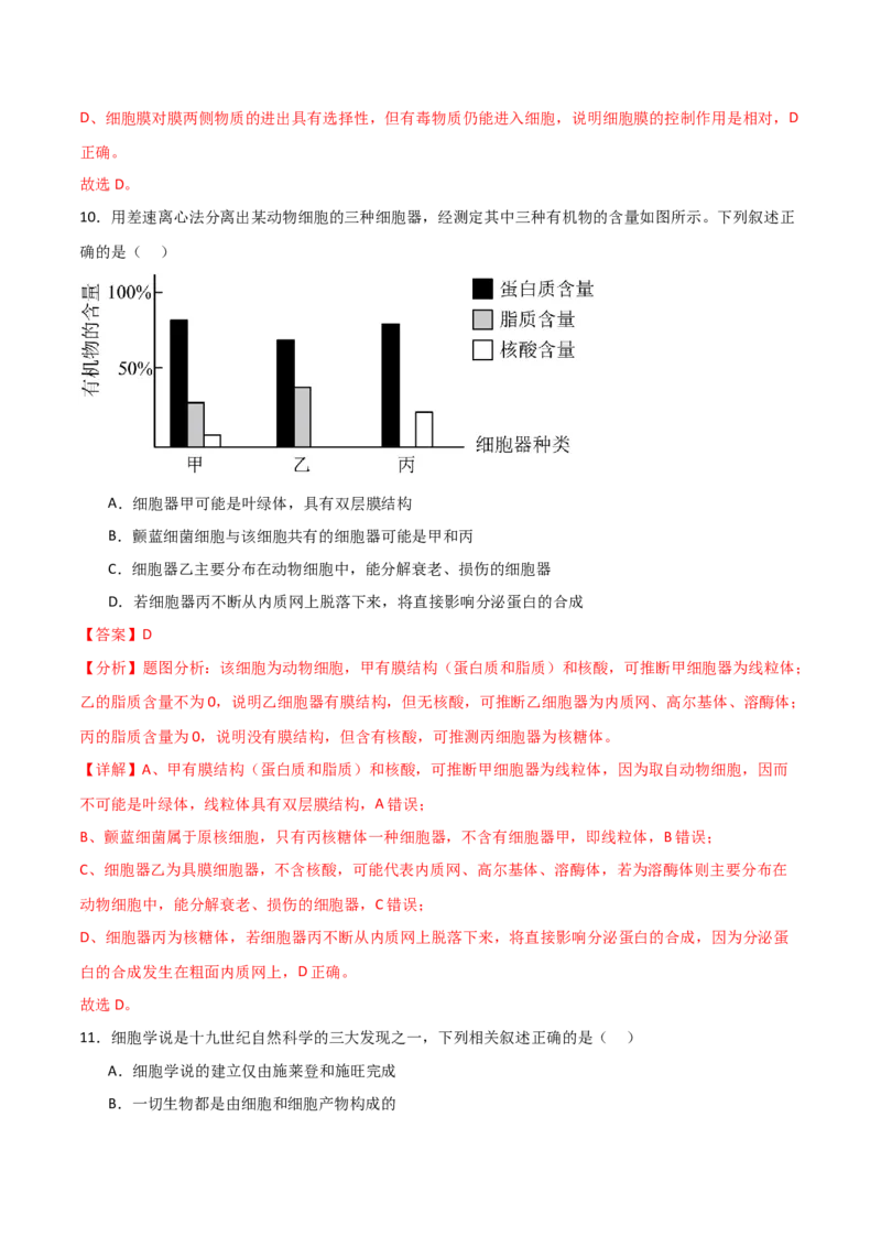 单元检测卷02细胞的结构、功能和物质运输（解析版）_2024年新高考资料_1.2024一轮复习_2024年高考生物一轮复习考点通关卷（新高考通用）