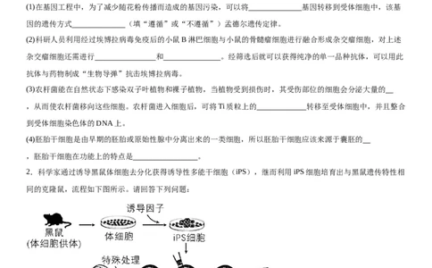 专题五生物技术与工程（综合题特训）-2024年高考生物二轮复习专题训练（全国通用）（原卷版）_2024年新高考资料_2.2024二轮复习_2024年高考生物二轮复习专题训练（全国通用）