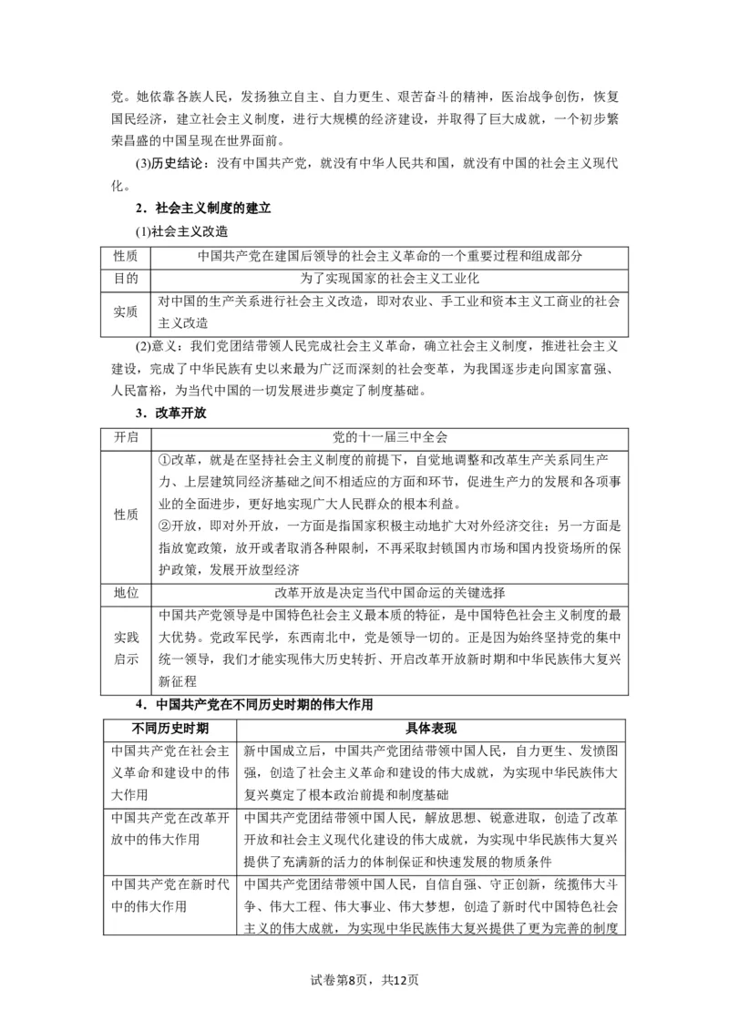 第01课历史和人民的选择（讲义）（原卷版）_新高考复习资料_2024年新高考资料_一轮复习资料_完2024年高考政治一轮复习讲练测（课件+讲义+练习）（新教材新高考）_必修3