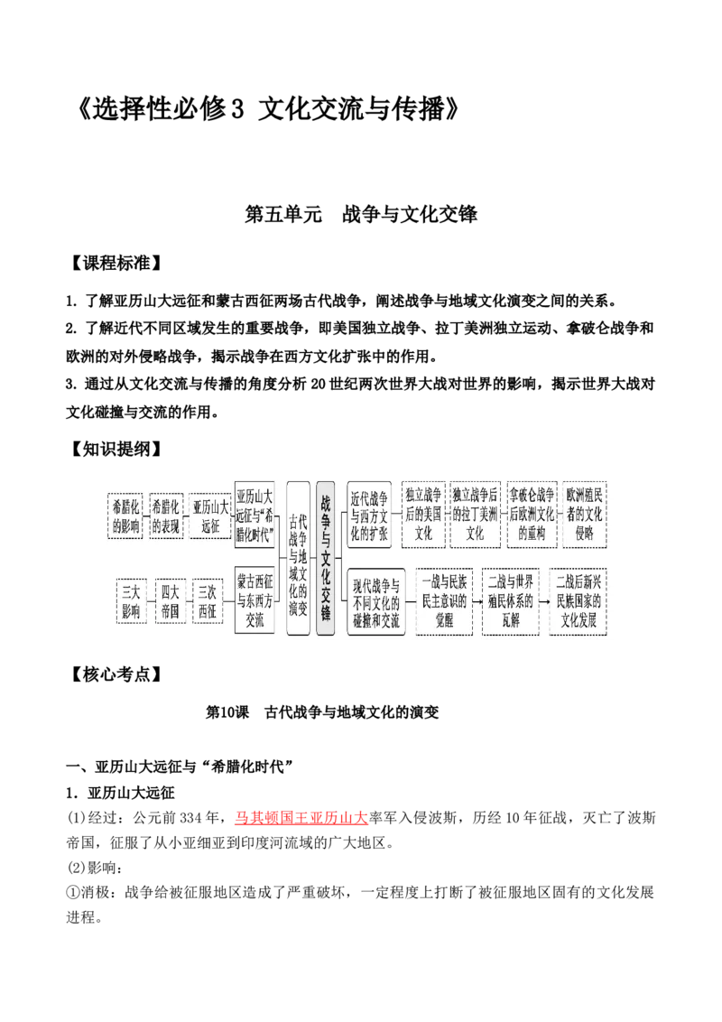 第五单元　战争与文化交锋+-背记手册高中历史全册最新核心考点必背清单（选择性必修一二三）_2024年新高考资料_1.2024一轮复习_选择性必修3：文化交流与传播