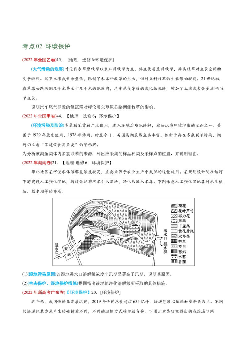 专题19选修地理-2022年高考地理真题与模拟题分专题训练（学生版）_2024年新高考资料_1.2024一轮复习_赠2022年高考地理真题与模拟题分专题训练
