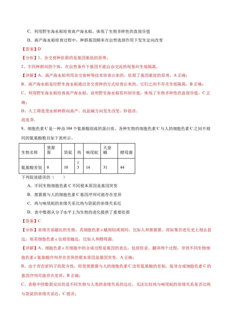 专题24生物的进化（解析版)_2024年新高考资料_3.2024专项复习_备战2024年高考生物一轮复习重难点专项突破_专题24生物的进化-备战2024年高考生物一轮复习重难点专项突破