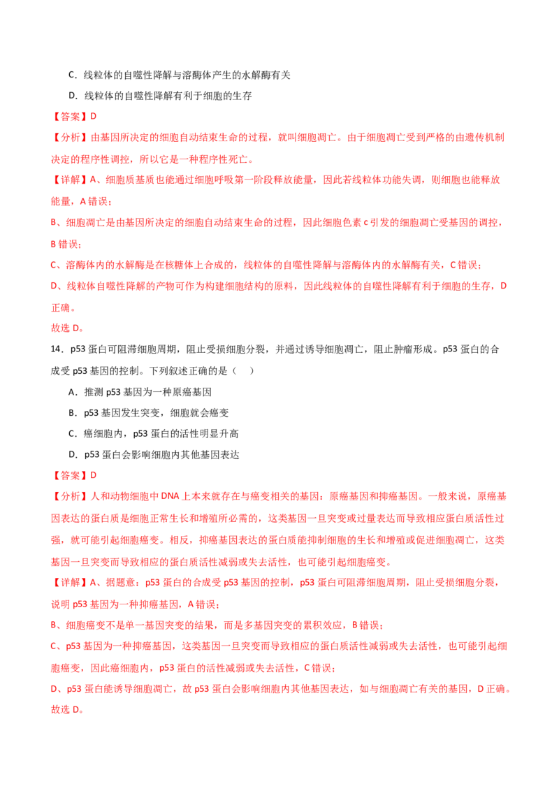 单元检测卷04细胞的生命历程（解析版）_2024年新高考资料_1.2024一轮复习_2024年高考生物一轮复习考点通关卷（新高考通用）