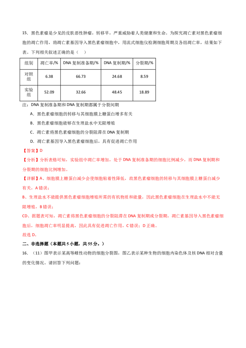 单元检测卷04细胞的生命历程（解析版）_2024年新高考资料_1.2024一轮复习_2024年高考生物一轮复习考点通关卷（新高考通用）