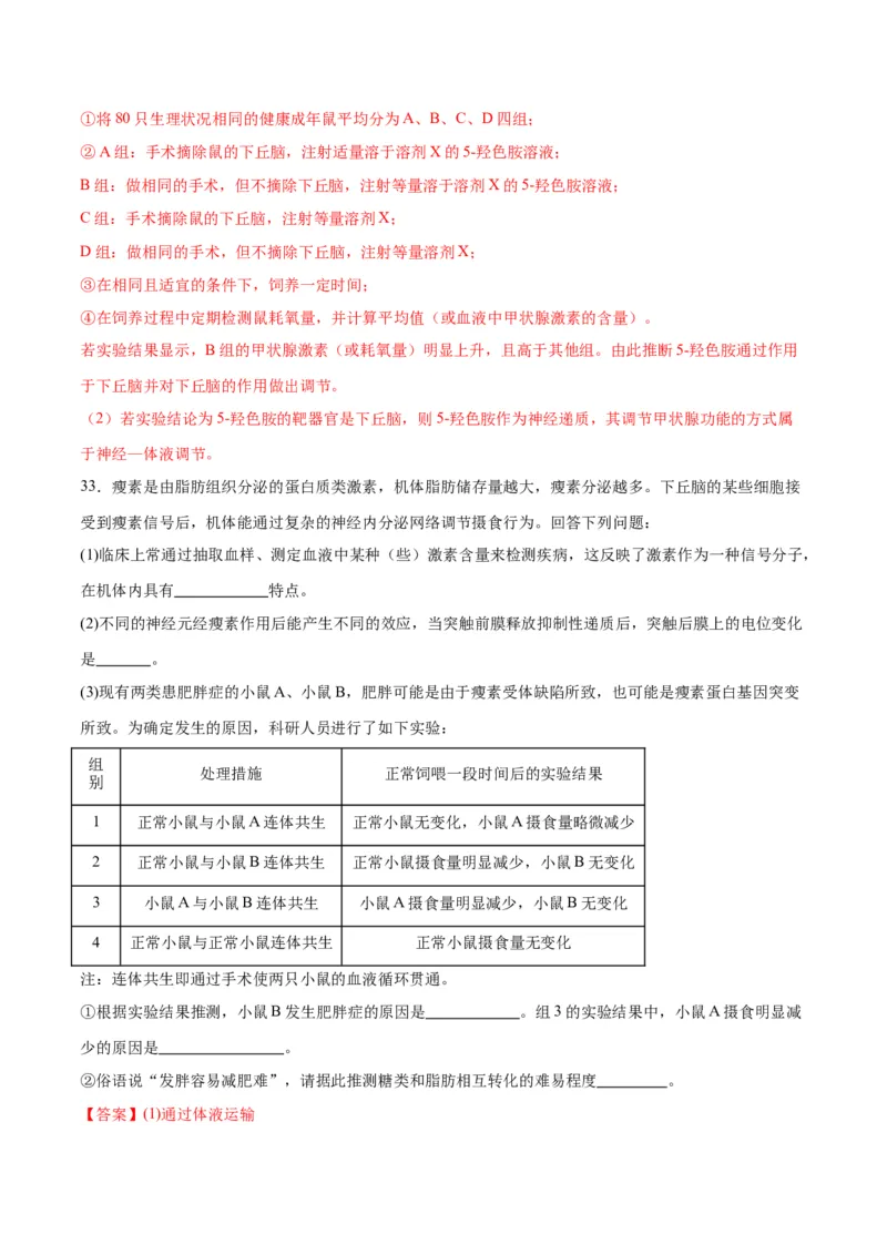 专题27体液调节（解析版)_2024年新高考资料_3.2024专项复习_备战2024年高考生物一轮复习重难点专项突破_专题27体液调节-备战2024年高考生物一轮复习重难点专项突破