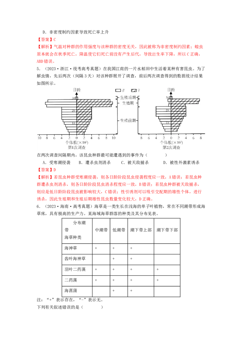 专题19种群和群落（解析版）_2024年新高考资料_1.2024一轮复习_备战2024年高考生物一轮复习抢分特训（全国通用）_专题19种群和群落-备战2024年高考生物一轮复习抢分特训（全国通用）