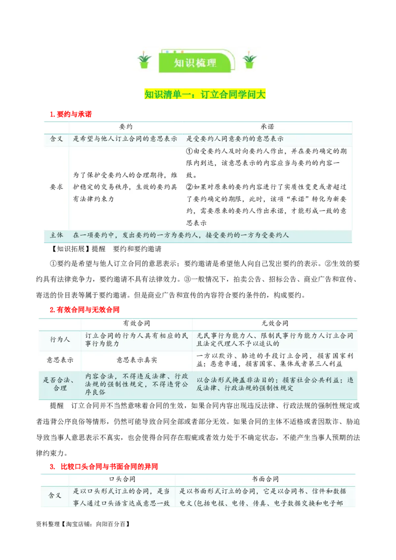专题38订约履约&nbsp;诚信为本_新高考复习资料_2024年新高考资料_一轮复习资料_口袋书2024年高考政治一轮复习知识清单（新高考通用）