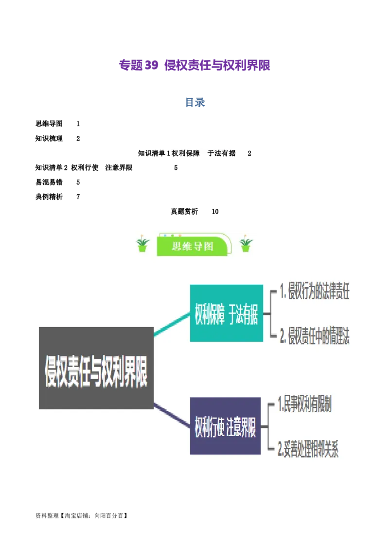 专题39侵权责任与权利界限_新高考复习资料_2024年新高考资料_一轮复习资料_口袋书2024年高考政治一轮复习知识清单（新高考通用）