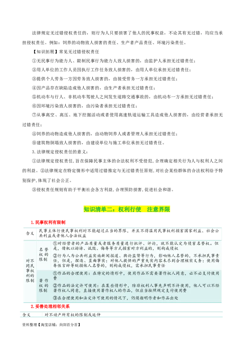 专题39侵权责任与权利界限_新高考复习资料_2024年新高考资料_一轮复习资料_口袋书2024年高考政治一轮复习知识清单（新高考通用）