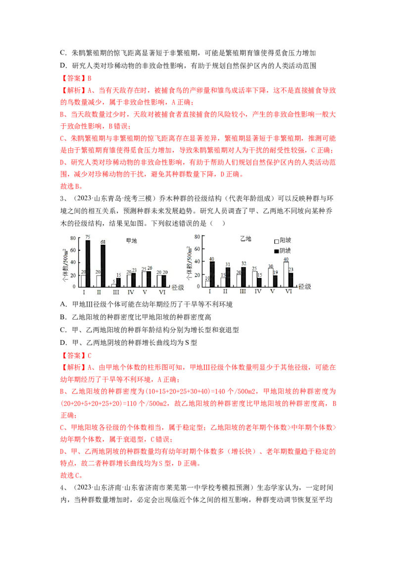 专题28种群的特征和数量变化（精练）（解析版）_2024年新高考资料_1.2024一轮复习_备战2024年高考生物一轮复习串讲精练（新高考专用）