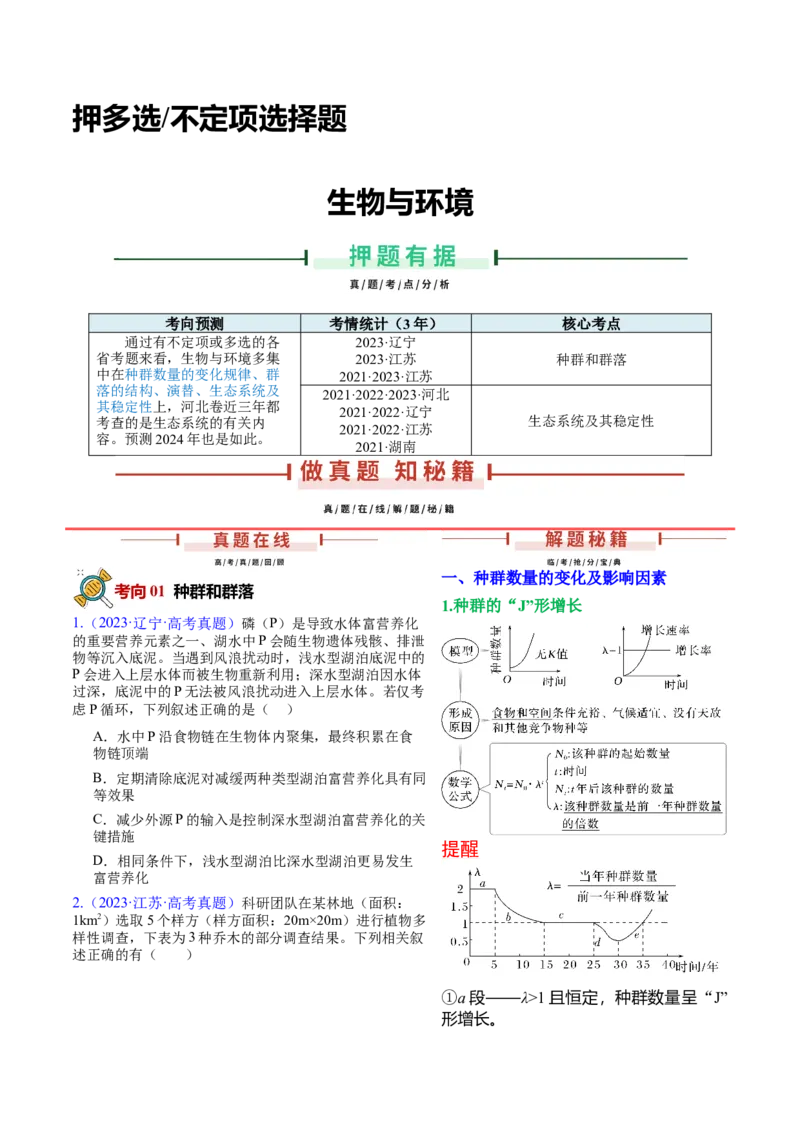 押新高考卷生物与环境（解析版）-备战2024年高考生物临考题号押题（新高考通用）_2024年新高考资料_5.2024三轮冲刺_备战2024年高考生物临考题号押题（新高考通用）322745222