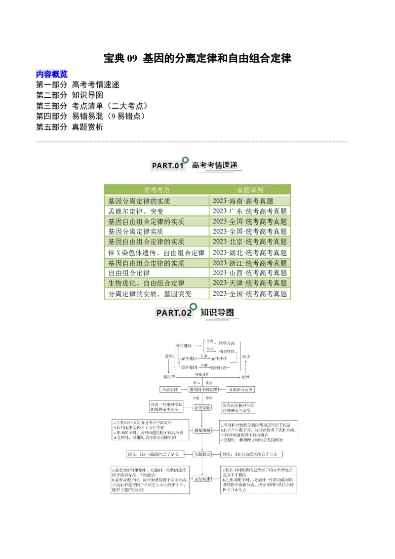 宝典09基因的分离定律和自由组合定律（原卷版）_2024年新高考资料_1.2024一轮复习_2024年高考生物一轮复习知识清单