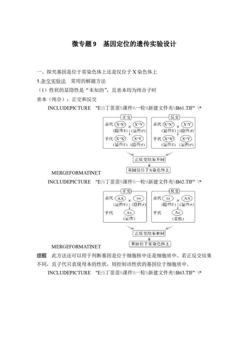 微专题9基因定位的遗传实验设计_2024年新高考资料_1.2024一轮复习_2024年高考生物一轮复习讲义（新人教版）_另附1套Word版题库_必修2_第五单元遗传的基本规律