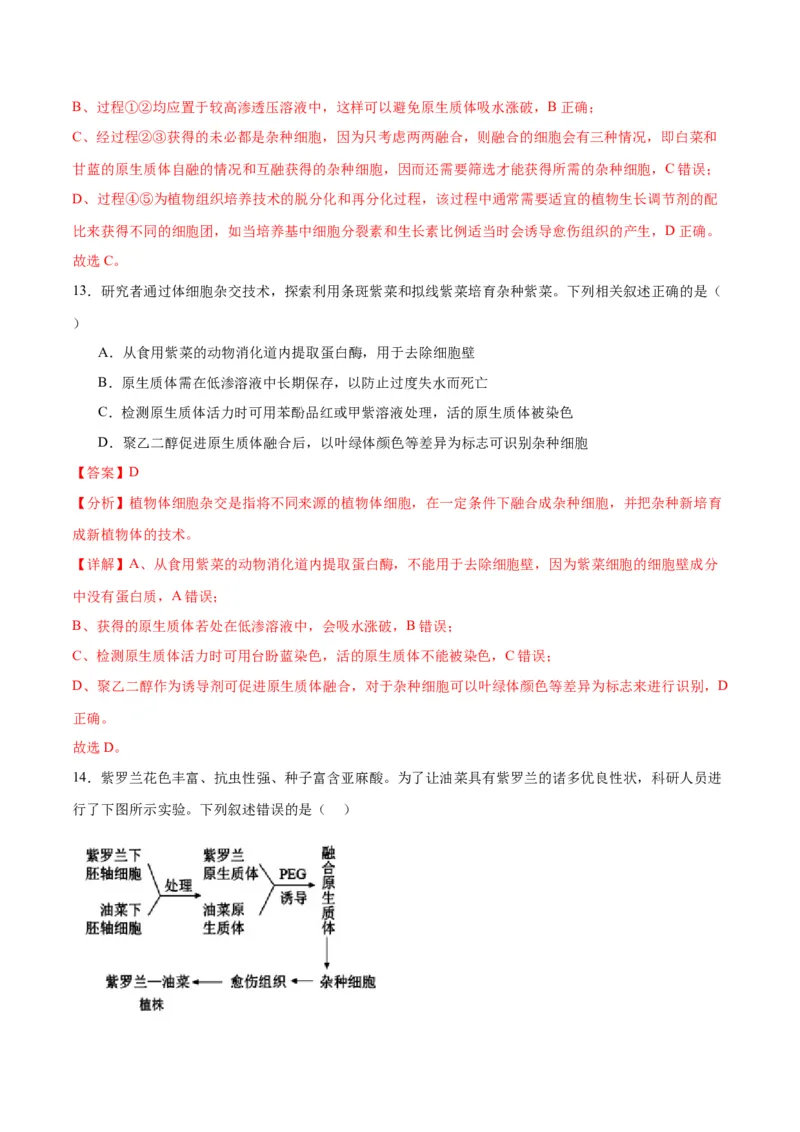 专题40植物细胞工程（解析版）_2024年新高考资料_3.2024专项复习_备战2024年高考生物一轮复习重难点专项突破_专题40植物细胞工程-备战2024年高考生物一轮复习重难点专项突破