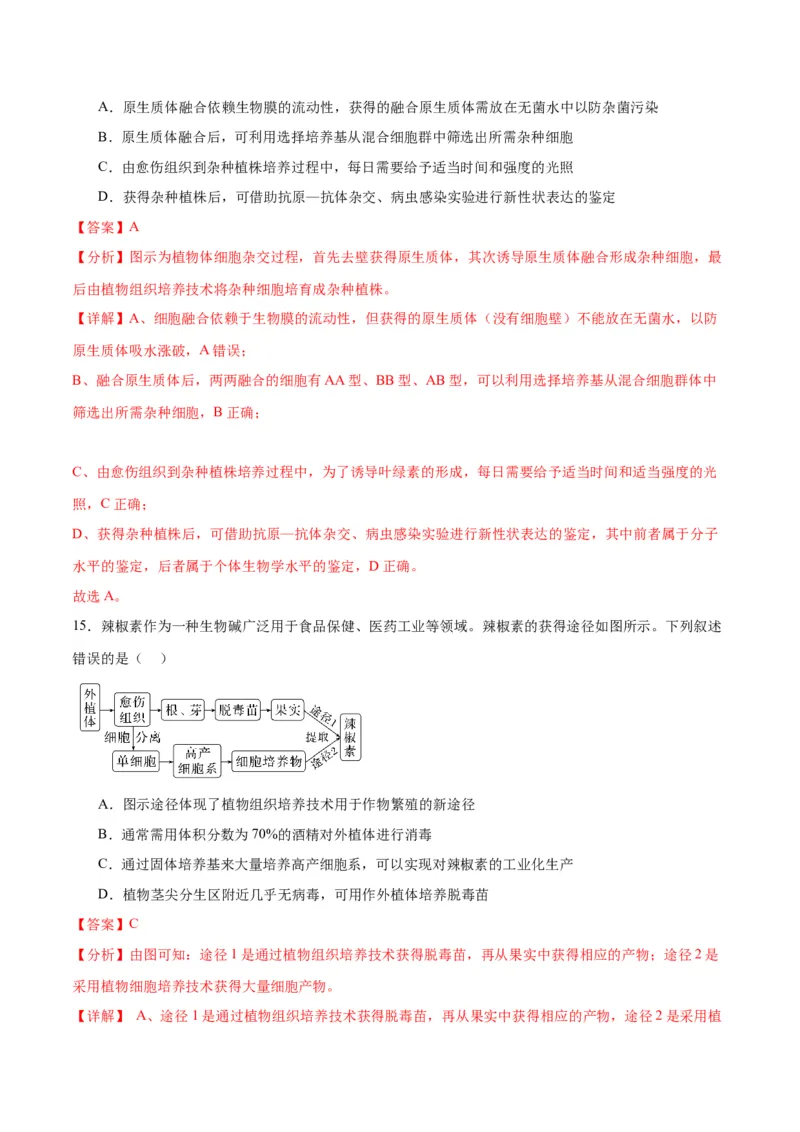 专题40植物细胞工程（解析版）_2024年新高考资料_3.2024专项复习_备战2024年高考生物一轮复习重难点专项突破_专题40植物细胞工程-备战2024年高考生物一轮复习重难点专项突破
