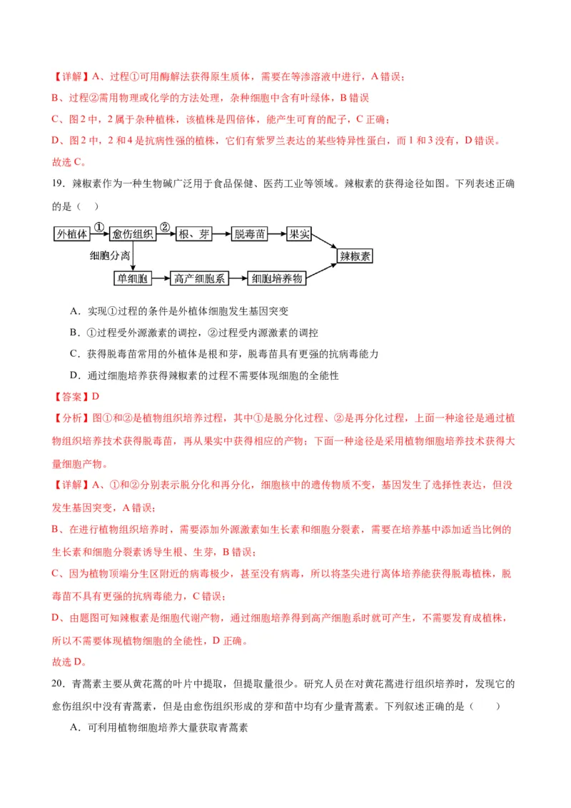 专题40植物细胞工程（解析版）_2024年新高考资料_3.2024专项复习_备战2024年高考生物一轮复习重难点专项突破_专题40植物细胞工程-备战2024年高考生物一轮复习重难点专项突破