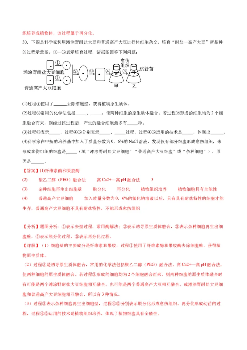专题40植物细胞工程（解析版）_2024年新高考资料_3.2024专项复习_备战2024年高考生物一轮复习重难点专项突破_专题40植物细胞工程-备战2024年高考生物一轮复习重难点专项突破