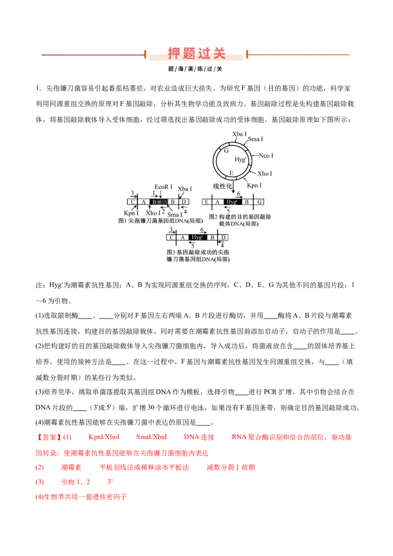 押新高考卷生物技术与工程（解析版）-备战2024年高考生物临考题号押题（新高考通用）_2024年新高考资料_5.2024三轮冲刺_备战2024年高考生物临考题号押题（新高考通用）322745222_668