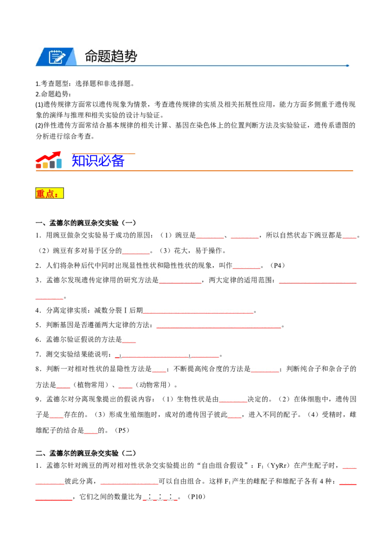 专题04遗传的基本规律和人类遗传病（原卷版）_2024年新高考资料_3.2024专项复习_2024年高考生物热点&middot;重点&middot;难点专练（新高考专用）