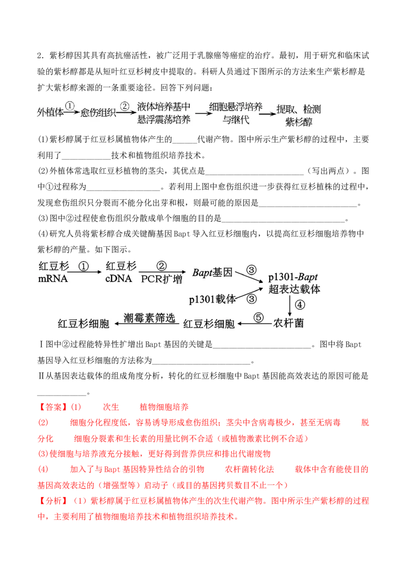 专题16植物细胞工程（解析版）_2024年新高考资料_3.2024专项复习_备战2024年高考生物一轮复习重难点突破讲解与训练（新教材）