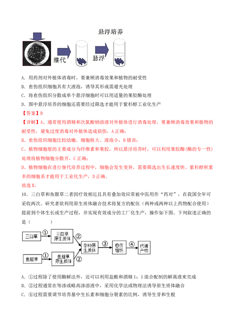 专题16植物细胞工程（解析版）_2024年新高考资料_3.2024专项复习_备战2024年高考生物一轮复习重难点突破讲解与训练（新教材）