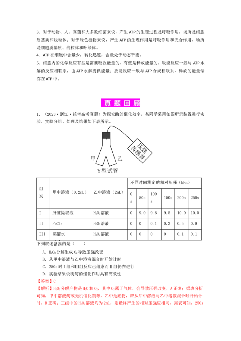 专题08酶和ATP（解析版）_2024年新高考资料_1.2024一轮复习_备战2024年高考生物一轮复习抢分特训（全国通用）_专题08+酶和ATP-备战2024年高考生物一轮复习抢分特训（全国通用）