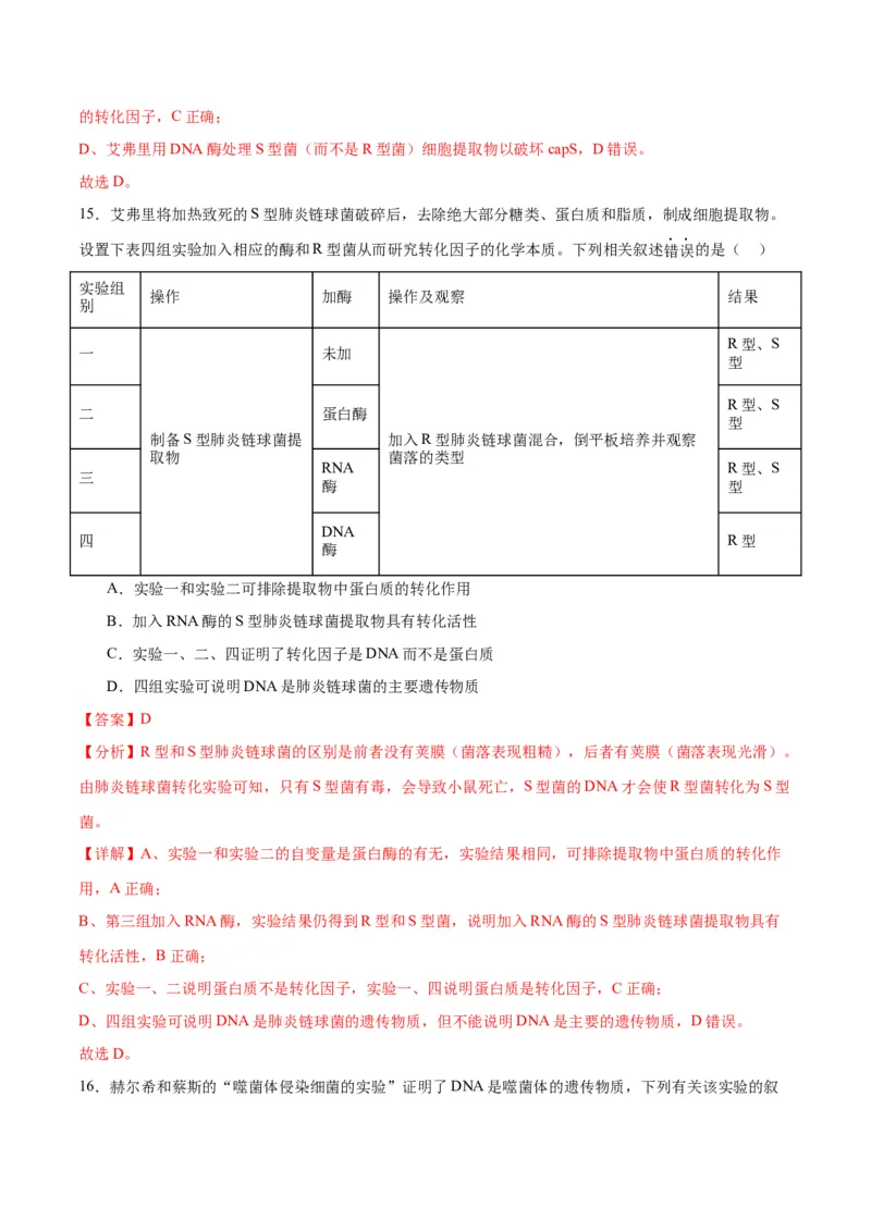 专题20DNA是主要的遗传物质（解析版)_2024年新高考资料_3.2024专项复习_备战2024年高考生物一轮复习重难点专项突破_专题20DNA是主要的遗传物质