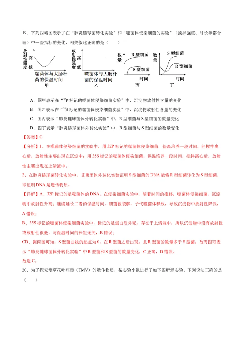 专题20DNA是主要的遗传物质（解析版)_2024年新高考资料_3.2024专项复习_备战2024年高考生物一轮复习重难点专项突破_专题20DNA是主要的遗传物质