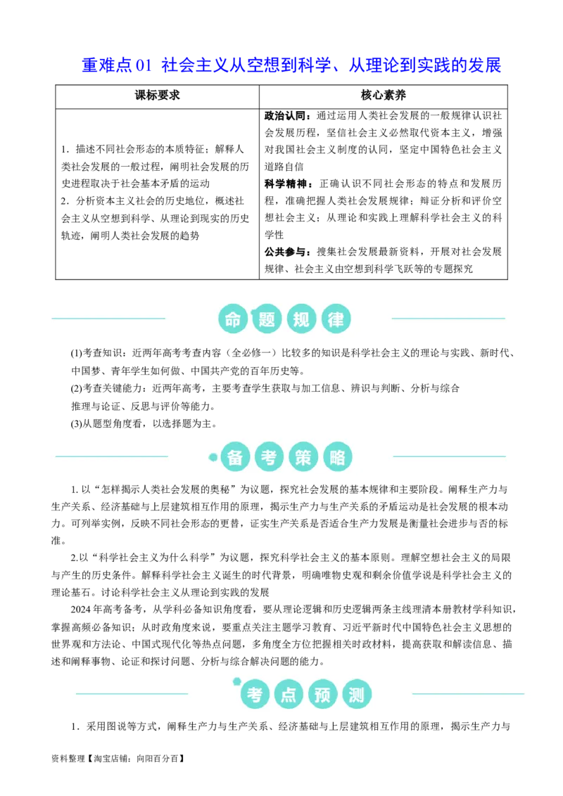 重难点01社会主义从空想到科学、从理论到实践的发展（解析版）_新高考复习资料_2024年新高考资料_专项复习资料_❤2024年高考政治热点&middot;重点&middot;难点专练（新高考专用）_重难点