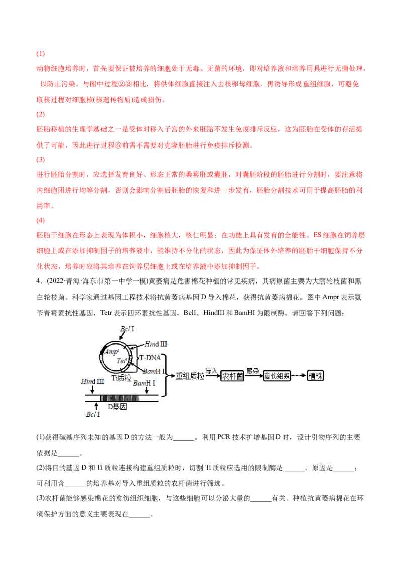 专题14生物技术与工程-2022年高考真题和模拟题生物分专题训练（教师版含解析）_2024年新高考资料_1.2024一轮复习_赠2022年高考生物真题与模拟题分类