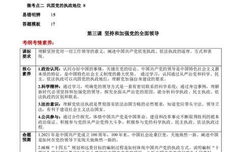 第03课坚持和加强党的全面领导（原卷版）(精讲）_新高考复习资料_2022年新高考资料_2022年高考政治一轮复习讲练测（新教材新高考）