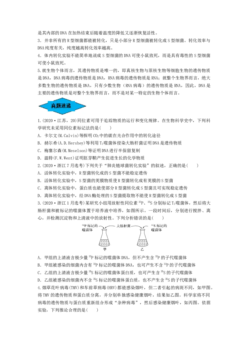 专题17DNA是主要的遗传物质（串讲）（原卷版）_2024年新高考资料_1.2024一轮复习_备战2024年高考生物一轮复习串讲精练（新高考专用）