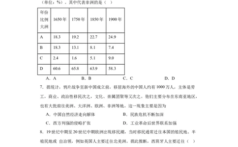 近代殖民活动和人口的跨地域转移专项练习--2024届高三历史统编版二轮复习原卷版_2024年新高考资料_2.2024二轮复习_2024届高三历史统编版二轮复习专项训练