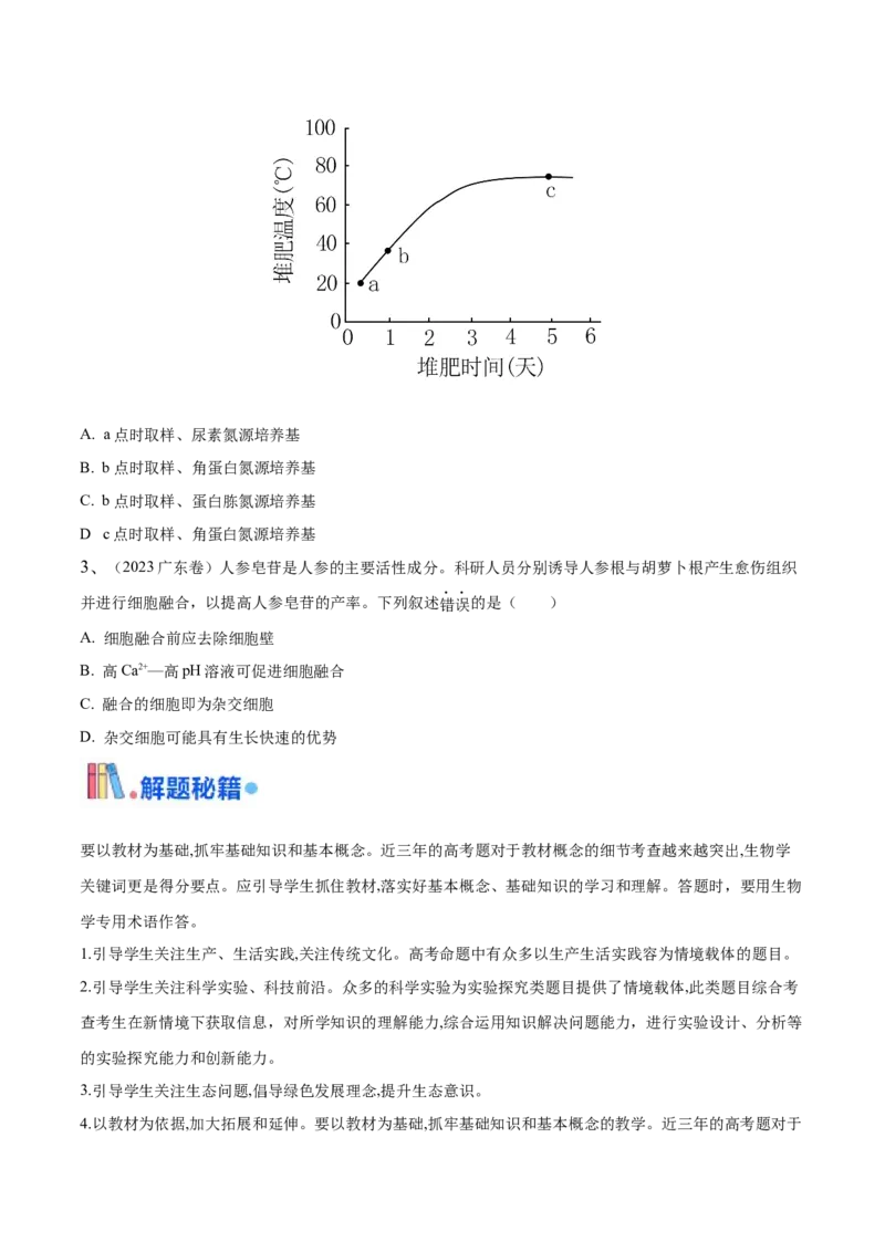 押广东卷选择题生物技术与工程（原卷版）_2024年新高考资料_5.2024三轮冲刺_备战2024年高考生物临考题号押题（广东专用）323137816
