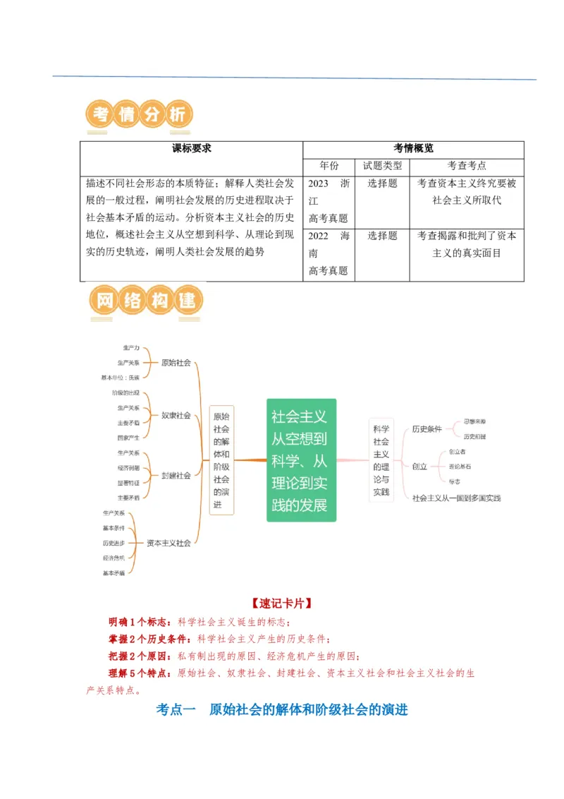第01课社会主义从空想到科学、从理论到实践的发展（讲义）（解析版）_新高考复习资料_2024年新高考资料_一轮复习资料_必修1