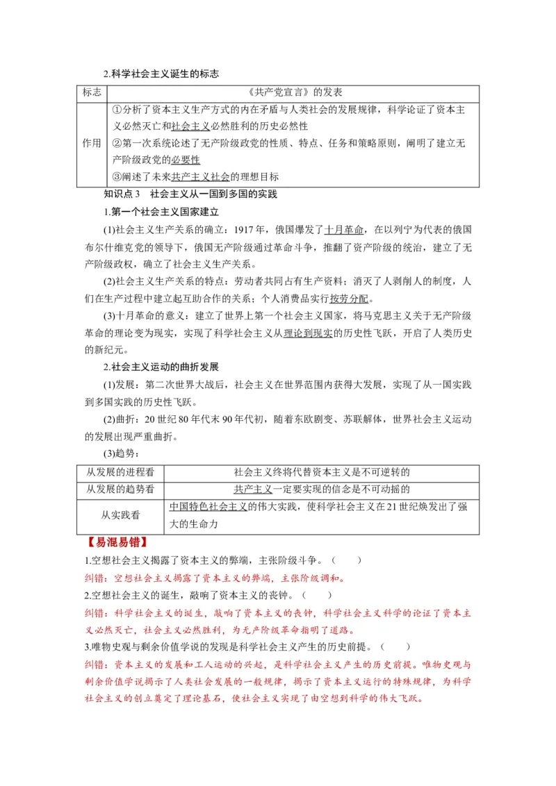 第01课社会主义从空想到科学、从理论到实践的发展（讲义）（解析版）_新高考复习资料_2024年新高考资料_一轮复习资料_必修1