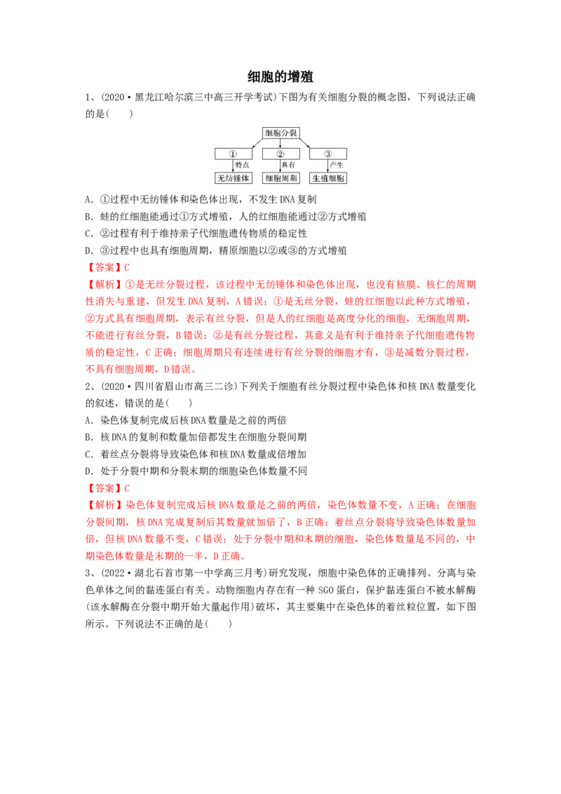 专题11细胞的增殖（精练）（解析版）_2024年新高考资料_1.2024一轮复习_备战2024年高考生物一轮复习串讲精练（新高考专用）