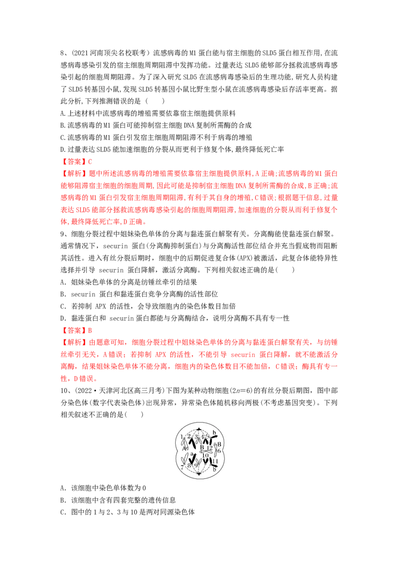 专题11细胞的增殖（精练）（解析版）_2024年新高考资料_1.2024一轮复习_备战2024年高考生物一轮复习串讲精练（新高考专用）