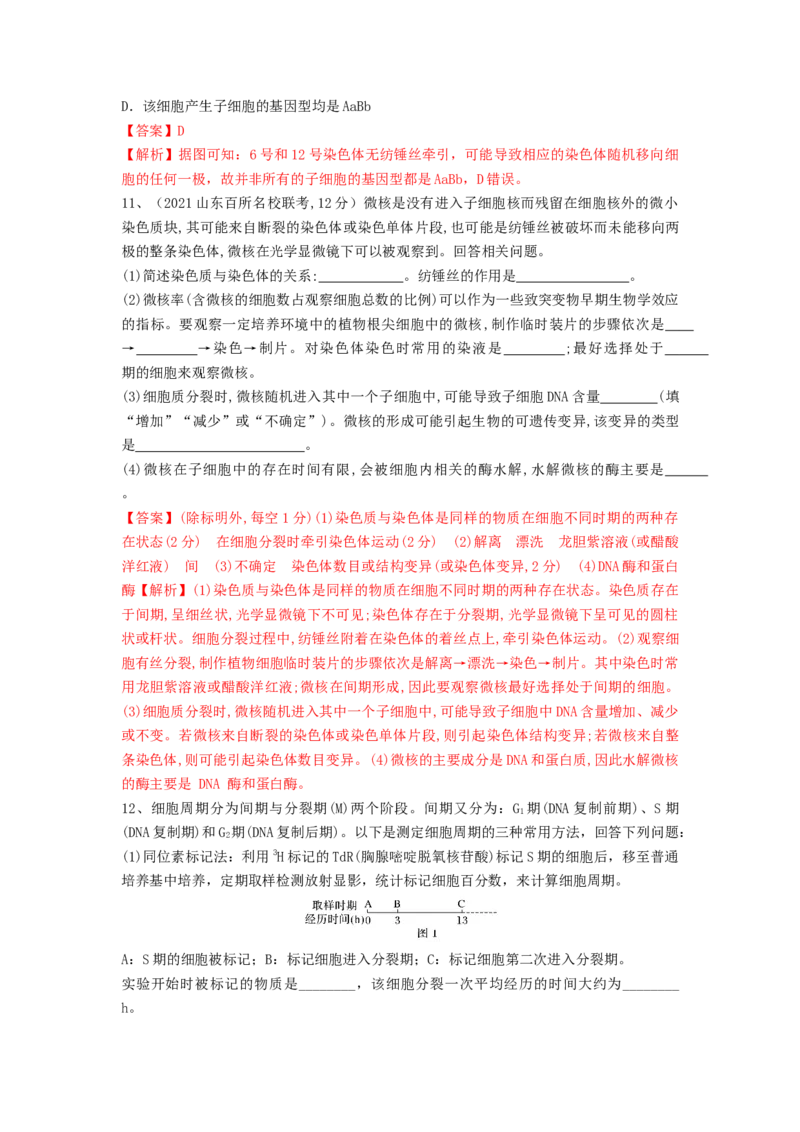 专题11细胞的增殖（精练）（解析版）_2024年新高考资料_1.2024一轮复习_备战2024年高考生物一轮复习串讲精练（新高考专用）