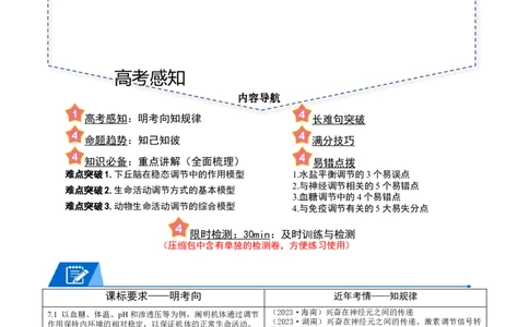 专题07动物生命活动调节（原卷版）_2024年新高考资料_3.2024专项复习_2024年高考生物热点&middot;重点&middot;难点专练（新高考专用）