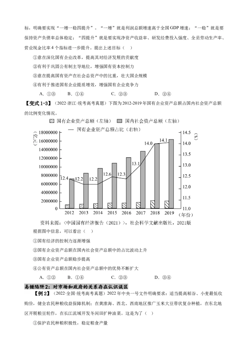 易错点3生产资料所有制与经济体制（原卷版）-备战2024年高考政治易错题（新教材新高考）_新高考复习资料_2024年新高考资料_专项复习资料_第一部分易错知识梳理